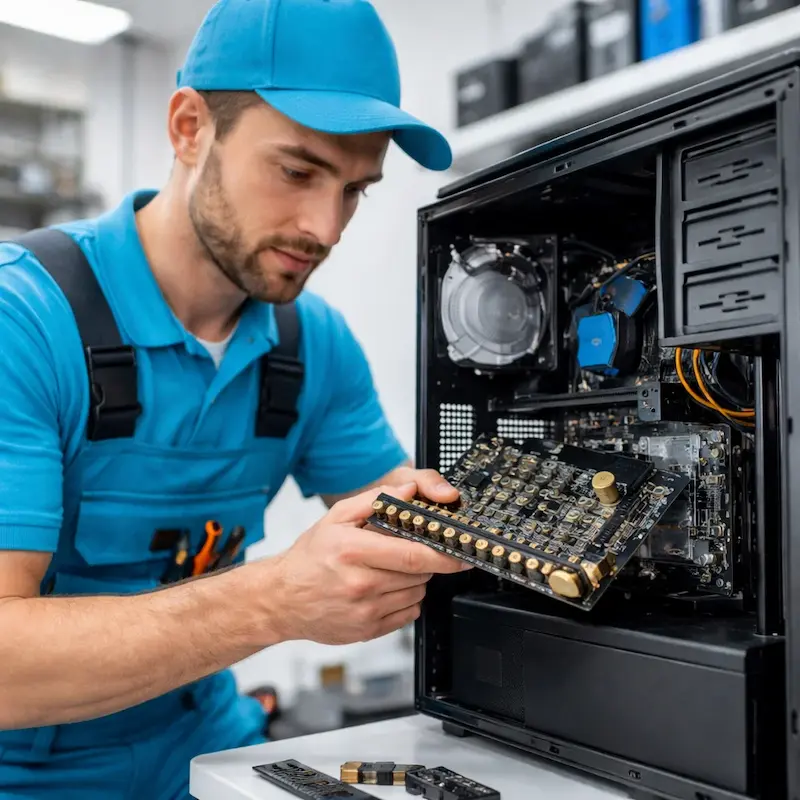 Мастер устанавливает звуковую карту на ПК в Санкт-Петербурге